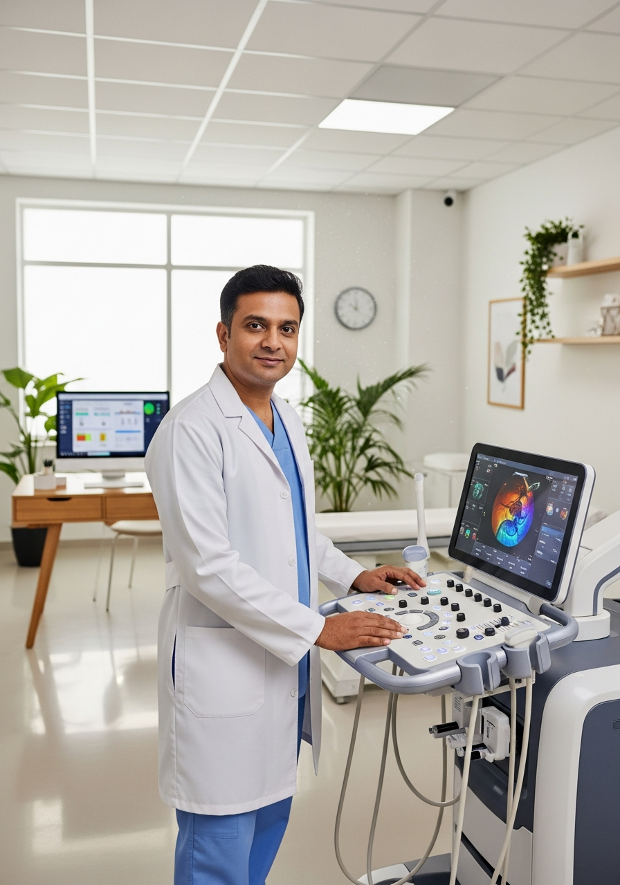 Doctor with diagnostic equipment